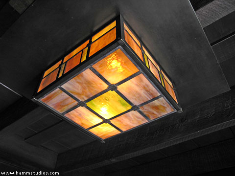 Entry lantern in the Mary Darling House, by Greene and Greeene, Claremont, Calif.: Hamm Glass Studios