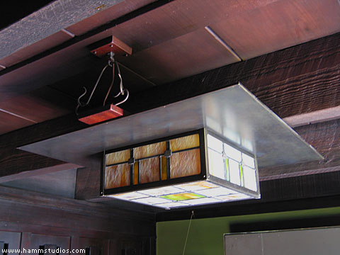 Entry lantern in the Mary Darling House, by Greene and Greeene, Claremont, Calif.: Hamm Glass Studios